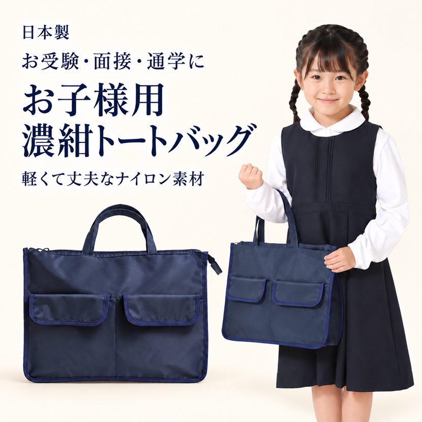 お子様用 ポケット付きトートバッグ お受験バック　jj-004