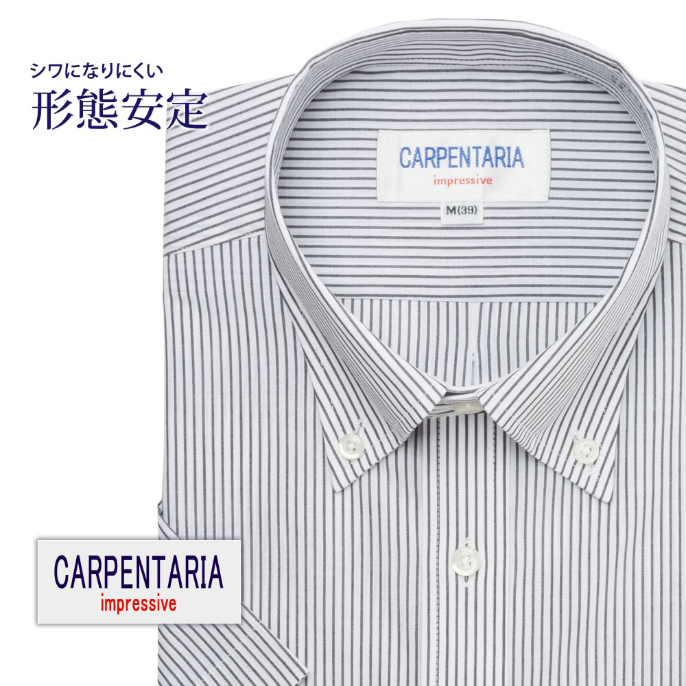 半袖ワイシャツ[CARPENTARIA] ボタンダウン ホワイト×ブラックストライプ 形態安定 標準型 DHPC24-07