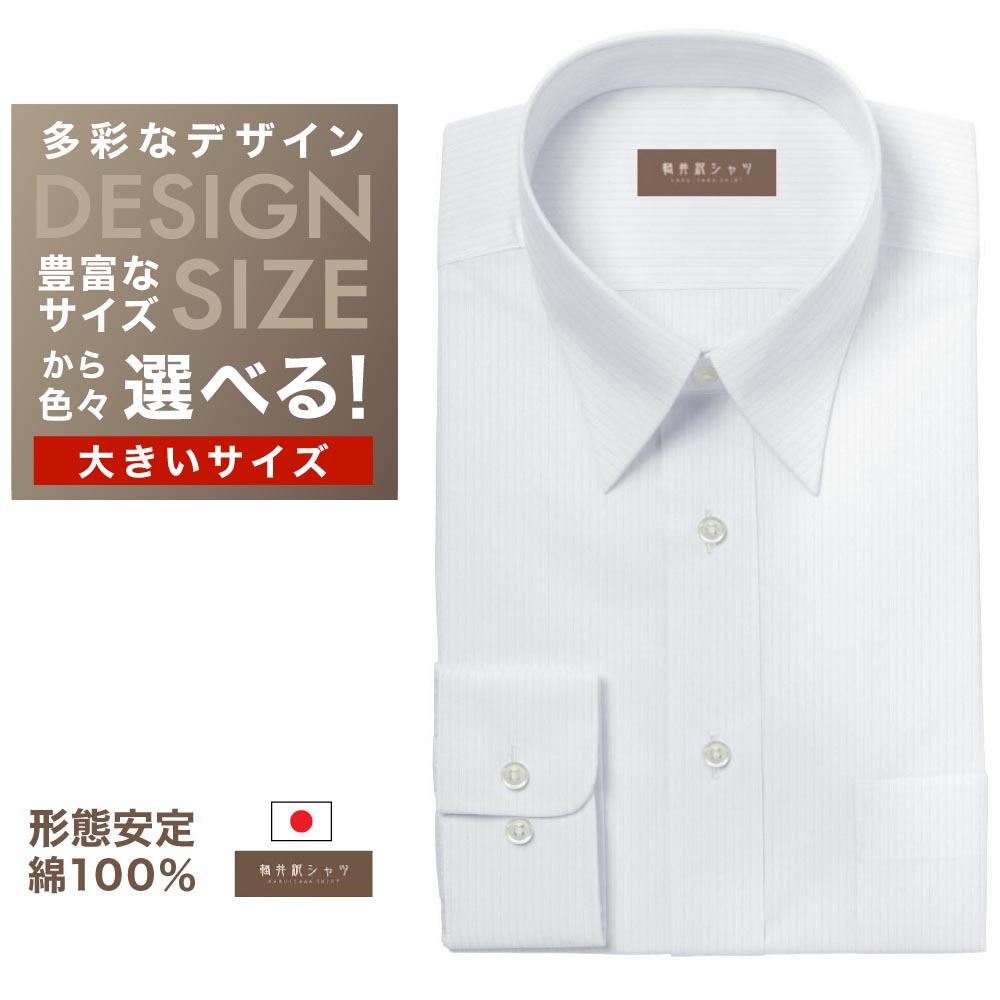 ワイシャツ大きいサイズ[軽井沢シャツ] 自由に衿型を選べる 白無地ドビーストライプ 形態安定 受注生産 E10KZR712X