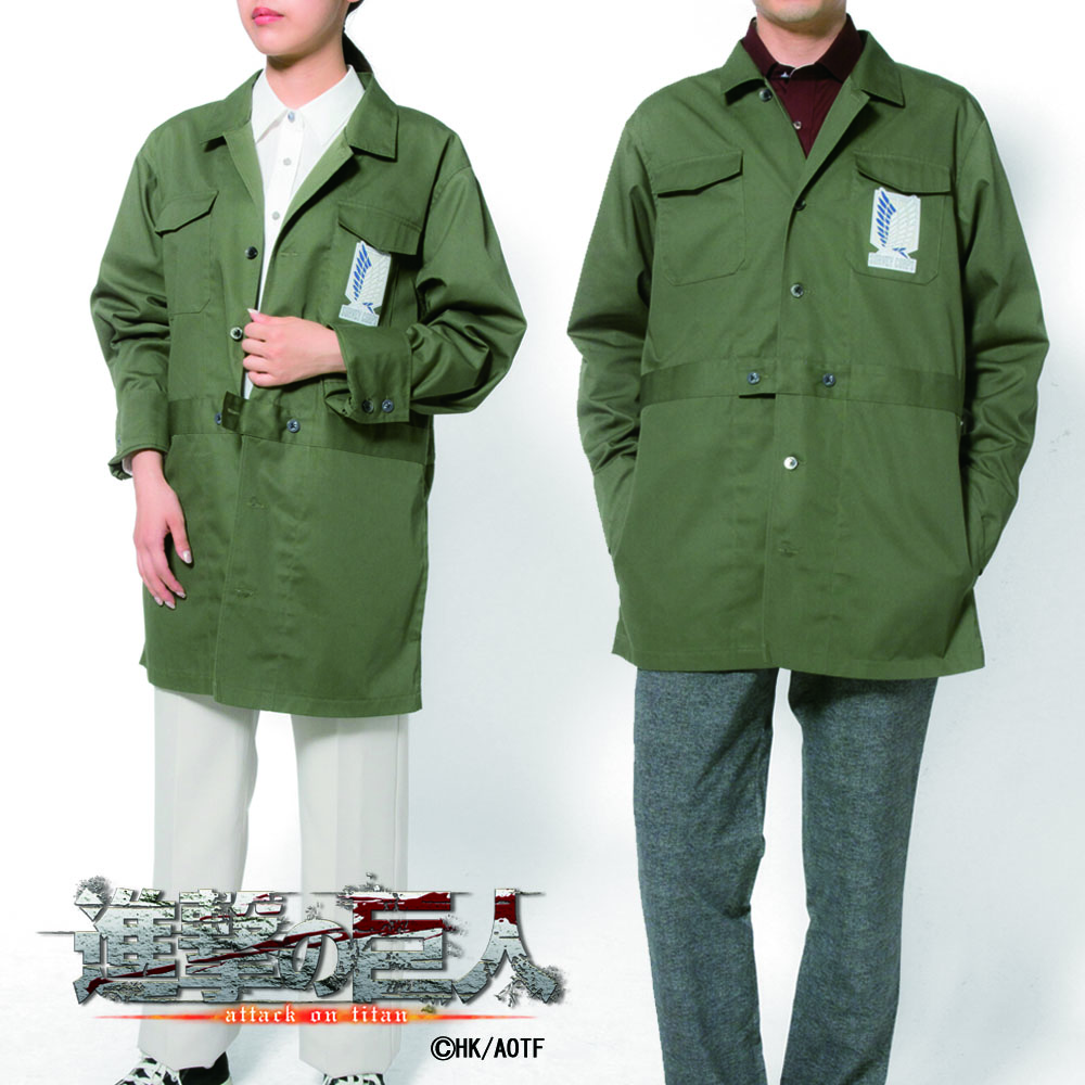 メンズアウター[TVアニメ『進撃の巨人』] ジャケットコート 「自由の翼」刻印釦 UNISEX カーキ ゆったり型 EOAT15-01