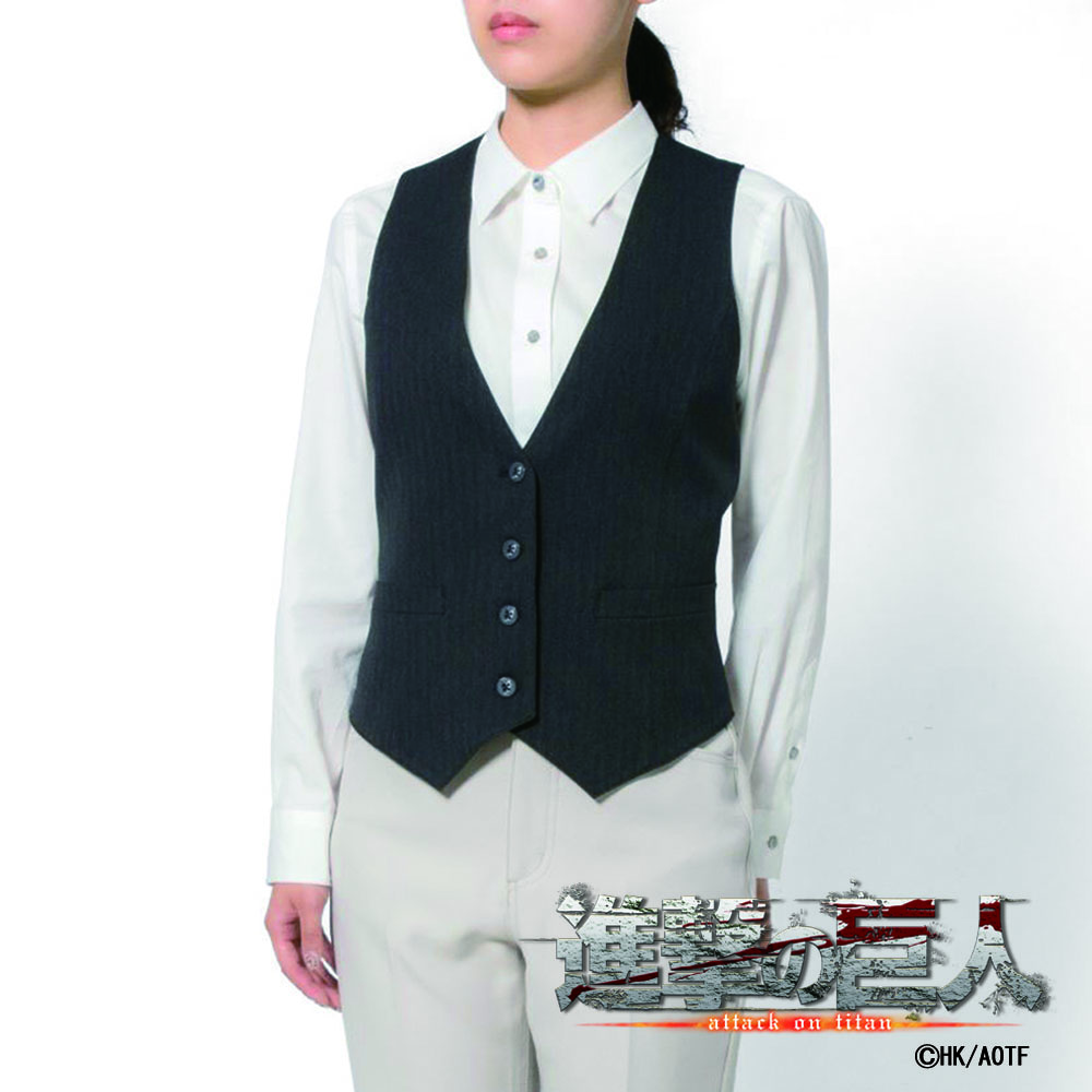 レディース[TVアニメ『進撃の巨人』] ベスト 「自由の翼」刻印釦 ブラック 標準型 NBAT02-04