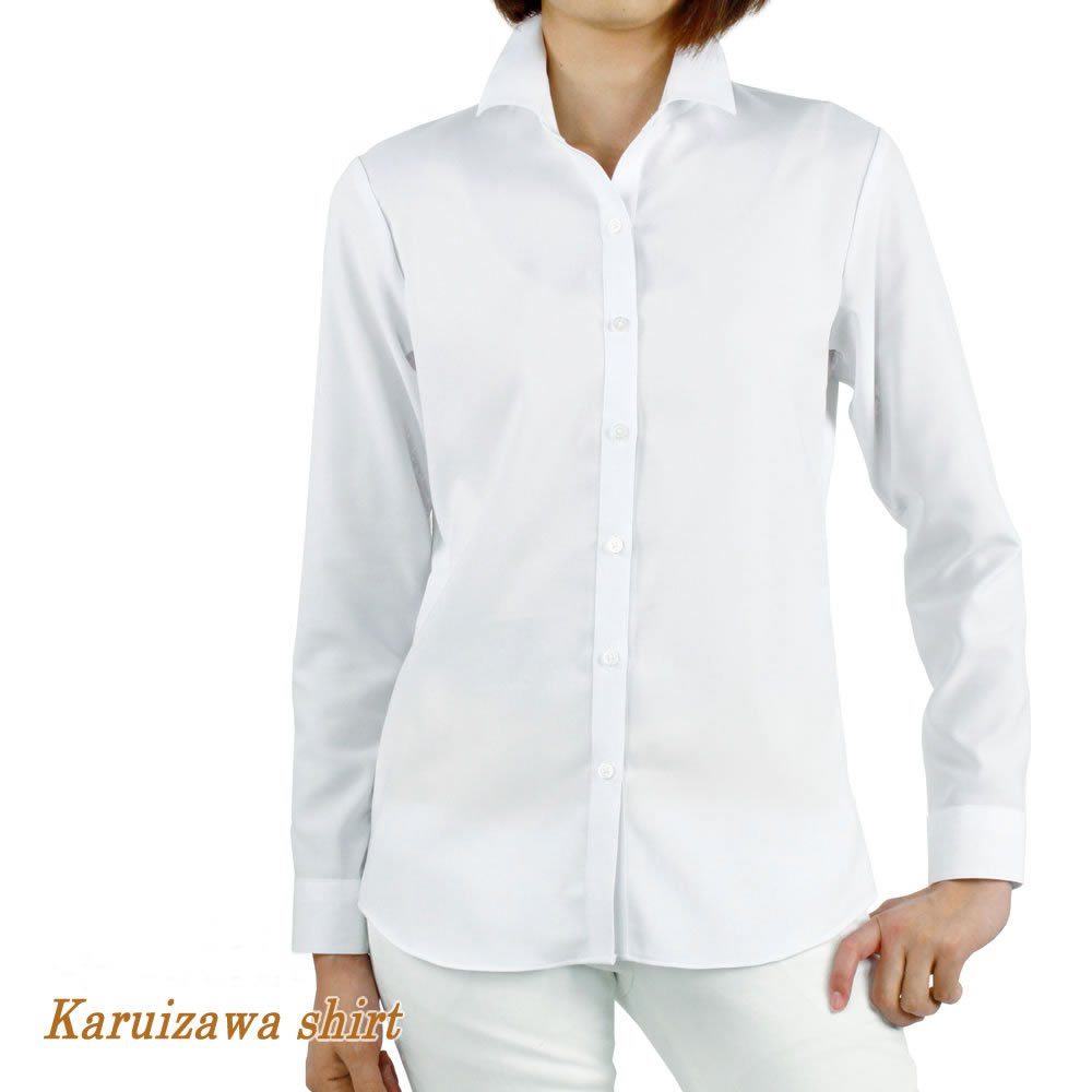 レディース[軽井沢シャツ] ハイブリッドセンサー ショートワイド ホワイト 日本製 標準型 P31KZA331