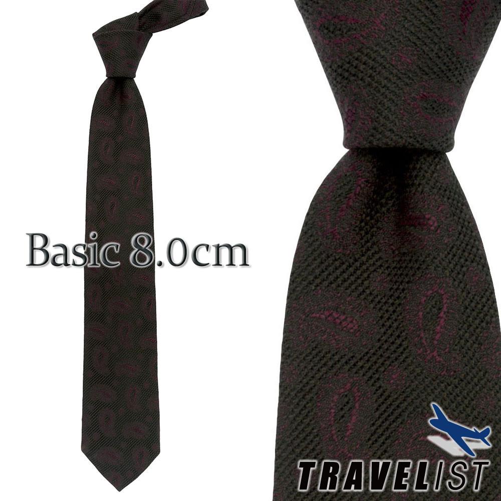 [TRAVELIST] シルクウールネクタイ ベーシック（8.0cm） ブラウン地×レッドペーズリー柄 P94TVT006