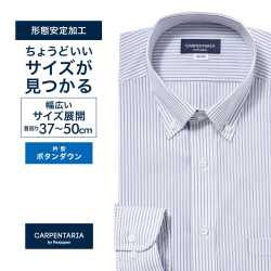 ワイシャツ[CARPENTARIA] ボタンダウン ホワイト×ブルーストライプ 形態安定 標準型 DAPC16-47
