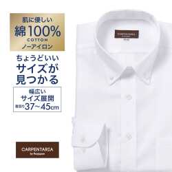 ワイシャツ[CARPENTARIA] ボタンダウン ホワイトヘリンボーン 形態安定 標準型 DAPC18-02