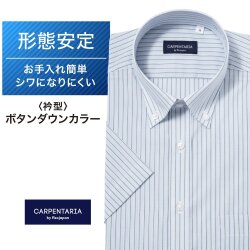 半袖ワイシャツ[CARPENTARIA] ボタンダウン ノープリーツ ライトブルー×グリーンストライプ 形態安定 標準型 DHPC20-96