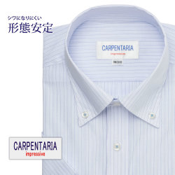 半袖ワイシャツ[CARPENTARIA] ボタンダウン ホワイト×ネイビー×ブルーストライプ 形態安定 標準型 DHPC24-03