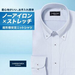 ワイシャツ[CARPENTARIA] ボタンダウン ノーアイロン ストレッチ 吸水速乾 ブルー ストライプ 形態安定 標準型 DWPC01-98