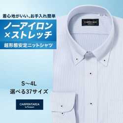 ワイシャツ[CARPENTARIA] ボタンダウン ノーアイロン ストレッチ 吸水速乾 ブルー ストライプ 形態安定 標準型 DWPC01-98