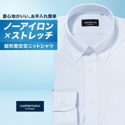 ワイシャツ[CARPENTARIA] ボタンダウン ノーアイロン ストレッチ 吸水速乾 ライトブルー ストライプ 形態安定 標準型 DWPC01-99