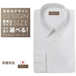 ワイシャツ[軽井沢シャツ] 自由に衿型を選べる 白場グレー刺し子調 形態安定 らくらくオーダー E10KZR700