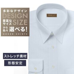ワイシャツ[軽井沢シャツ] 自由に衿型を選べる ストレッチ素材　サックスツイル 形態安定 らくらくオーダー E10KZR798