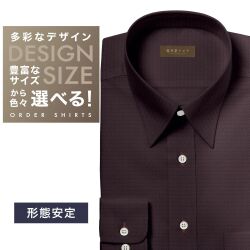 ワイシャツ[軽井沢シャツ] 自由に衿型を選べる ワインレッドドビー柄 形態安定 らくらくオーダー E10KZR828
