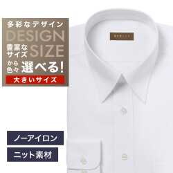 【ニット】ワイシャツ大きいサイズ[軽井沢シャツ] 自由に衿型を選べる 白ドビー（ボーダー）・ニット・形態安定・吸水速乾 形態安定 受注生産 E10KZR968X