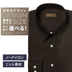 【ニット】ワイシャツ[軽井沢シャツ] 自由に衿型を選べる 茶無地・ニット・形態安定・吸水速乾 形態安定 らくらくオーダー E10KZRA05