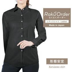 レディース[軽井沢シャツ] 自由に衿型を選べる ブラックベースワインレッドストライプ E30KZAF65