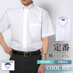 半袖ワイシャツ[WITTYWALK] ボタンダウン 吸水速乾 涼しく快適 ホワイトブロード無地 形態安定 標準型 P16PLB242