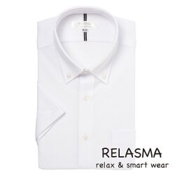 半袖ワイシャツ[RELASMA] ボタンダウン 短尺 スパーノアクティブ ホワイト無地ニット 形態安定 標準型 P16RSB202