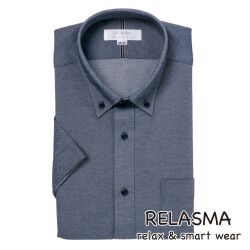 半袖ワイシャツ[RELASMA] ボタンダウン 短尺 スパーノアクティブ ネイビー×ホワイト無地ニット 形態安定 標準型 P16RSB203