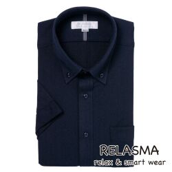 半袖ワイシャツ[RELASMA] ボタンダウン 短尺 スパーノアクティブ ネイビー無地ニット 形態安定 標準型 P16RSB204