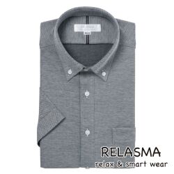 半袖ワイシャツ[RELASMA] ボタンダウン 短尺 スパーノアクティブ ブラック×ホワイト無地ニット 形態安定 標準型 P16RSB205
