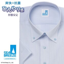 半袖ワイシャツ[SEABREEZE] ボタンダウン 接触冷感 抗菌防臭 ブルー系ドビーストライプ 形態安定 標準型 P16SBB128