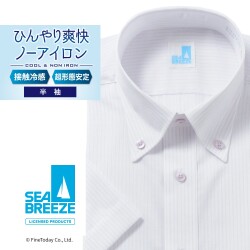 半袖ワイシャツ[SEABREEZE] ボタンダウン 接触冷感 通気織 パープルストライプ 形態安定 標準型 P16SBB149