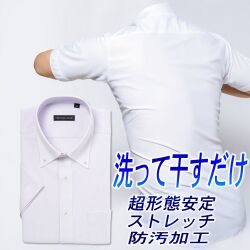 半袖ワイシャツ[TECHNOWAVE] ボタンダウン 超形態安定 ストレッチ ライトパープル鹿の子織り 形態安定 標準型 P16TWB284