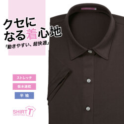 【メール便可】レディース[SHIRT-T] ストレッチ 吸水速乾 着丈長め ブラウン無地 ゆったり型 P33SIE214