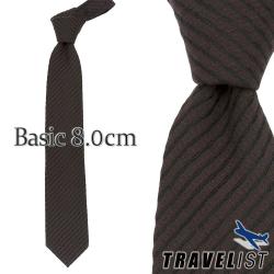 [TRAVELIST] シルクウールネクタイ ベーシック（8.0cm） ブラウン×ブラックストライプ＋レッドドット P94TVT008