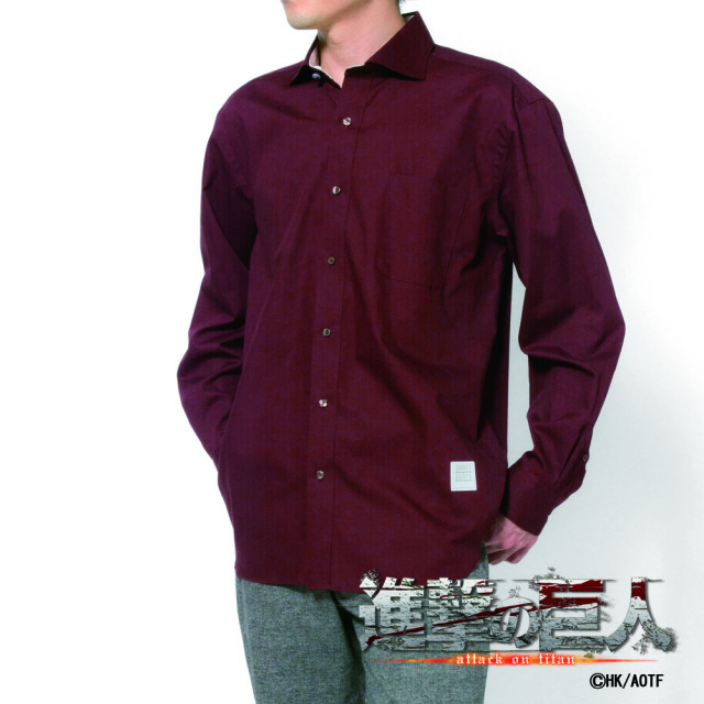 【最終価格・美品✨】PLEATSPLEASEトップスシャツ ボルドーバーガンディ カジュアルシャツ[TVアニメ『進撃の巨人』] カッタウェイ 別生地