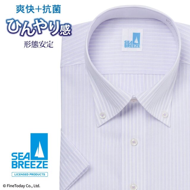 プリーツプリーズ　半袖シャツ　ボタン割れ 半袖ワイシャツ[SEABREEZE] ボタンダウン 接触冷感 抗菌防臭