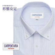 半袖ワイシャツ[CARPENTARIA] ボタンダウン ホワイト×ネイビー×ブルーストライプ 形態安定 標準型 DHPC24-03