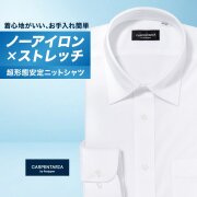 ワイシャツ[CARPENTARIA] ワイドスプレッド ノーアイロン ストレッチ 吸水速乾 ホワイト 無地 形態安定 標準型 DWPC01-02