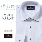 ワイシャツ[LucentAvenue] ワイドスプレッド パイピング ブルーストライプ 形態安定 スリム型 P12LAW294