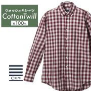 カジュアルシャツ[CREW] ボタンダウン 袖付け本縫い脇二本針 ストレッチ レッド系 チェック標準型 P13CWB321