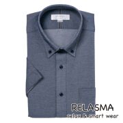 半袖ワイシャツ[RELASMA] ボタンダウン 短尺 スパーノアクティブ ネイビー×ホワイト無地ニット 形態安定 標準型 P16RSB203
