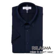 半袖ワイシャツ[RELASMA] ボタンダウン 短尺 スパーノアクティブ ネイビー無地ニット 形態安定 標準型 P16RSB204