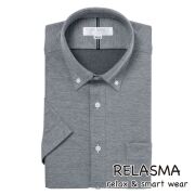 半袖ワイシャツ[RELASMA] ボタンダウン 短尺 スパーノアクティブ ブラック×ホワイト無地ニット 形態安定 標準型 P16RSB205