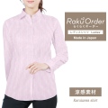 レディース[軽井沢シャツ] 自由に衿型を選べる 麻 涼感素材 ピンク×ホワイトストライプ E30KZAF50