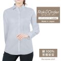 レディース[軽井沢シャツ] 自由に衿型を選べる 光沢加工　グレードビーストライプ E30KZAG01
