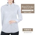 レディース[軽井沢シャツ] 自由に衿型を選べる 白×サックスストライプ　形態安定 E30KZAG63