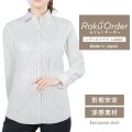 レディース[軽井沢シャツ] 自由に衿型を選べる 白×黒ストライプ　形態安定　COOLMAX　ストレッチ E30KZAG77