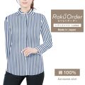 レディース[軽井沢シャツ] 自由に衿型を選べる 白×ブルーストライプ　80番双糸使用 E30KZAG84