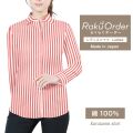 レディース[軽井沢シャツ] 自由に衿型を選べる 白×オレンジストライプ　80番双糸使用 E30KZAG86