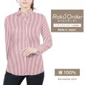 レディース[軽井沢シャツ] 自由に衿型を選べる 白×レッドストライプ　60番双糸使用 E30KZAG88