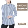 レディース[軽井沢シャツ] 自由に衿型を選べる 白×ブルーストライプ　80番双糸使用 E30KZAG90