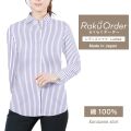 レディース[軽井沢シャツ] 自由に衿型を選べる 白×ブルー×ピンクストライプ　100番双糸使用 E30KZAG94