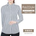 レディース[軽井沢シャツ] 自由に衿型を選べる 白×ネイビー×茶ST・形態安定 E30KZAH02