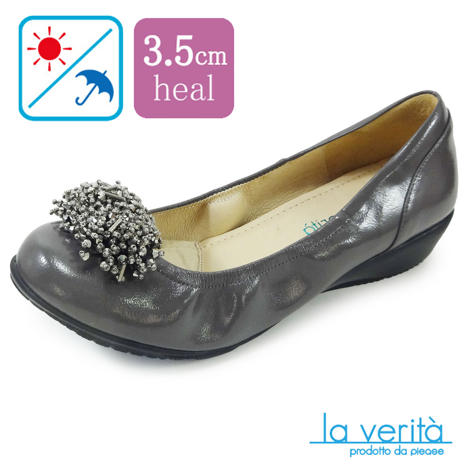 ラベリータ （トリノ・ Torino）no.2133 ／グレー／ビーズ／3.5cmヒール／Laverita
